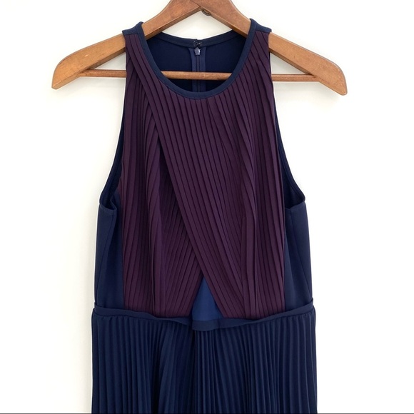 Timo Weiland navy blue maroon pleated midi dress size 10 - Picture 1 of 10